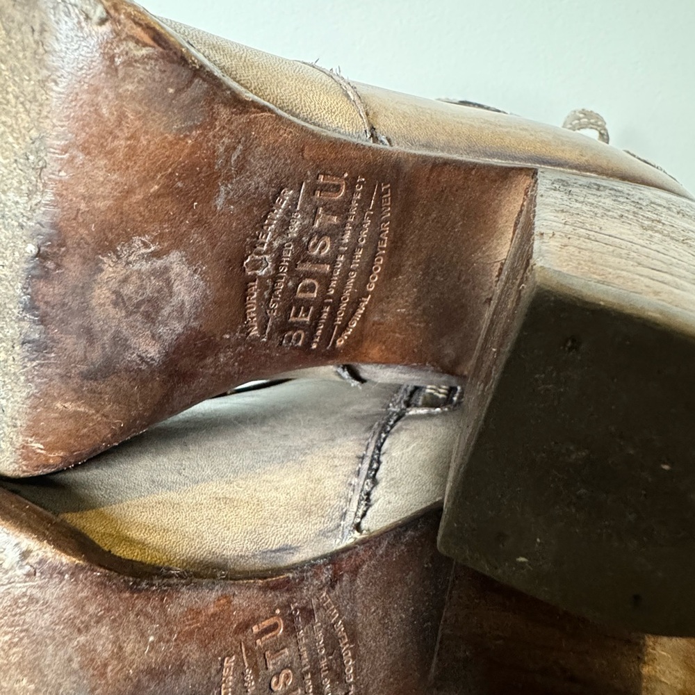 Bed Stu Isla High Heeled Bootie Boots Women Sz. 7.5 Gray/Brown Distressed Buckle - Picture 13 of 15